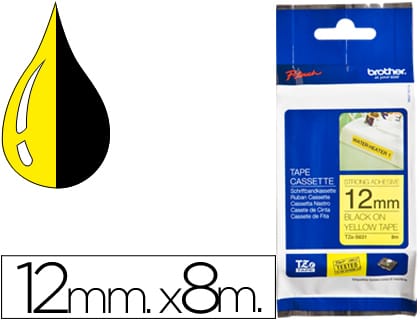 Fita brother tz-s631 super adesiva amarelo-preto 12mm x 8m