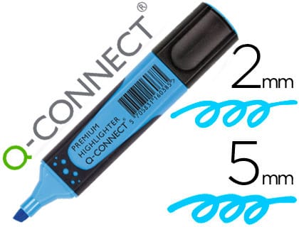 Marcador fluorescente q-connect azul premium ponta biselada com pega de borracha caixa com 10 unidades