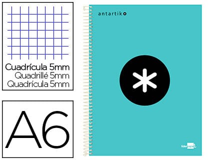 Caderno espiral liderpapel a6 micro antartik capa forrada 100 f 100 gr quadricula 5 mm 4 bandas de cores cor menta
