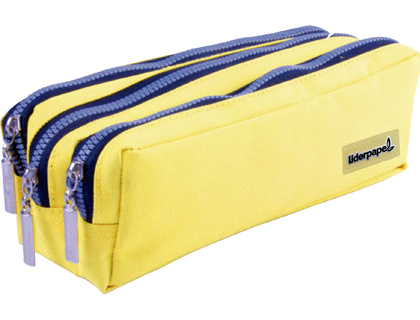 Estojo escolar liderpapel retangular 3 bolsos amarelo pastel 185x80x70 mm