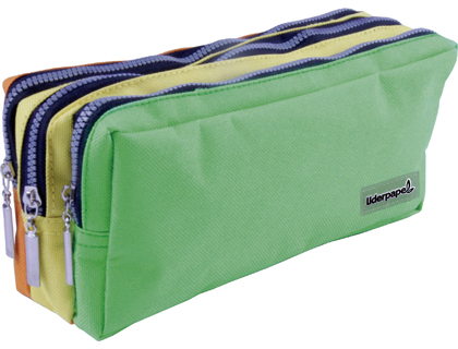 Estojo escolar liderpapel retangular 3 bolsos cor pastel 195x70x80 mm