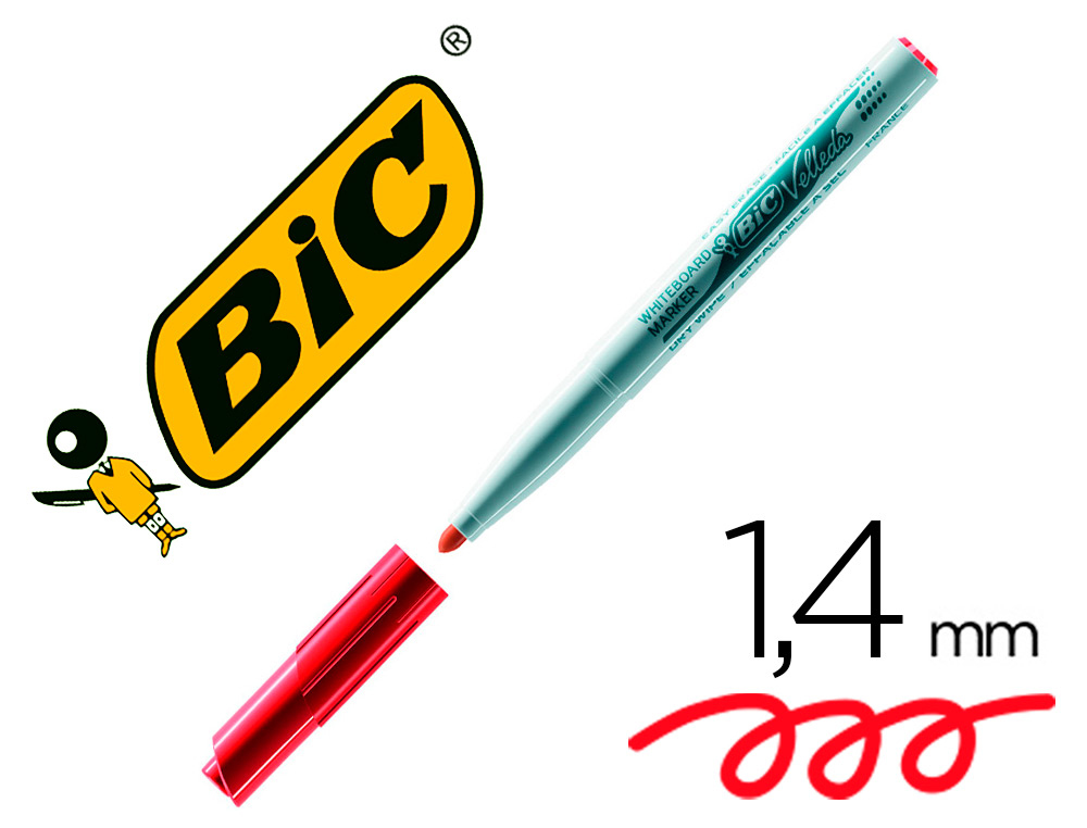Marcador bic velleda para quadro branco - vermelho ponta redeodnda