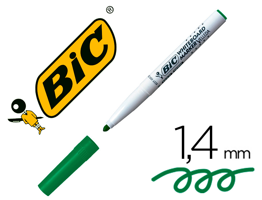 Marcador bic velleda para quadro branco - verde ponta redeonda