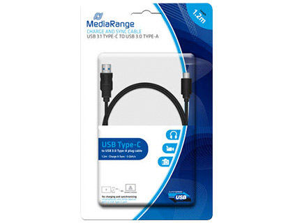 Cabo usb 3.1 tipo c a usb 3.0 tipo a mediarange comprimento do cabo 1.2 mt preto