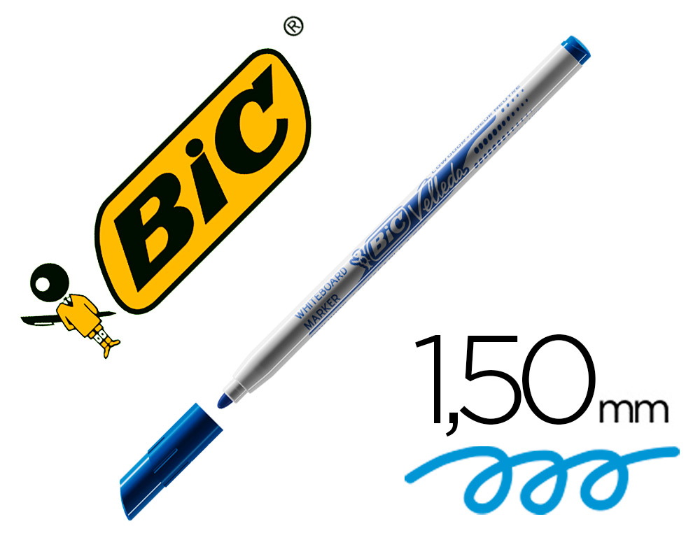 Marcador bic velleda fino para quadro ponta redonda 1,5 mm azul