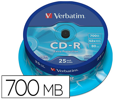 Cd-r verbatim capacidade 700mb velocidade 52x 80 min torre de 25 unidades