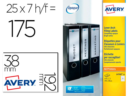 Etiqueta adesiva avery permanente branca 38x192 mm para lombada caixa de 175 unidades