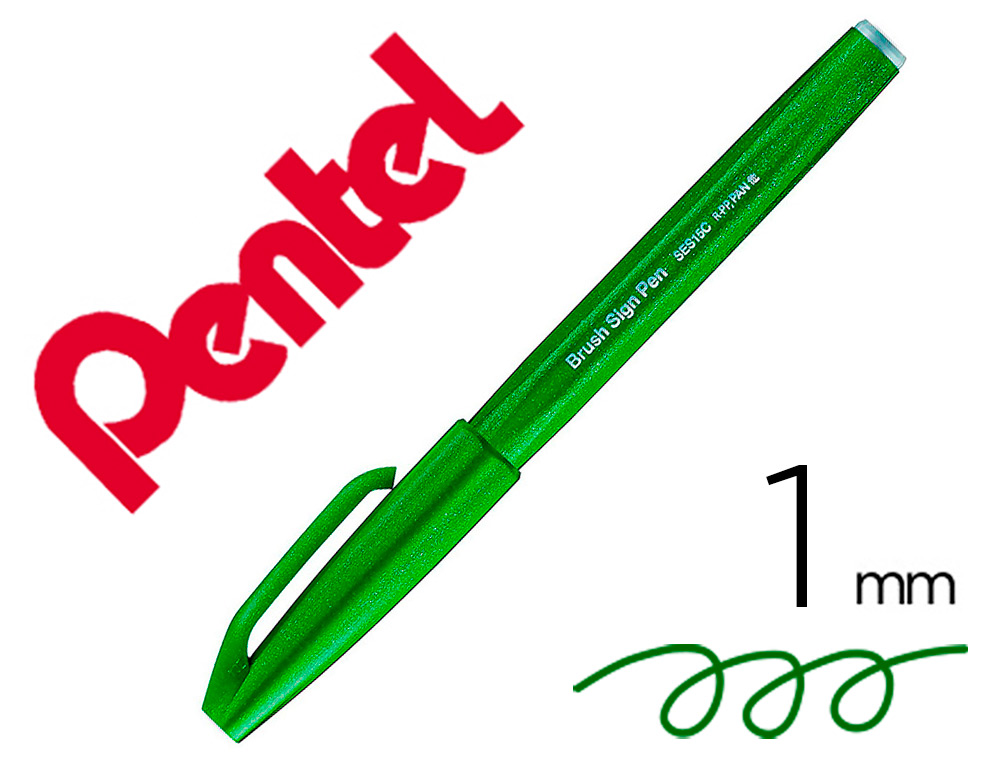 Caneta pincel pentel touch para caligrafia cor verde azeitona