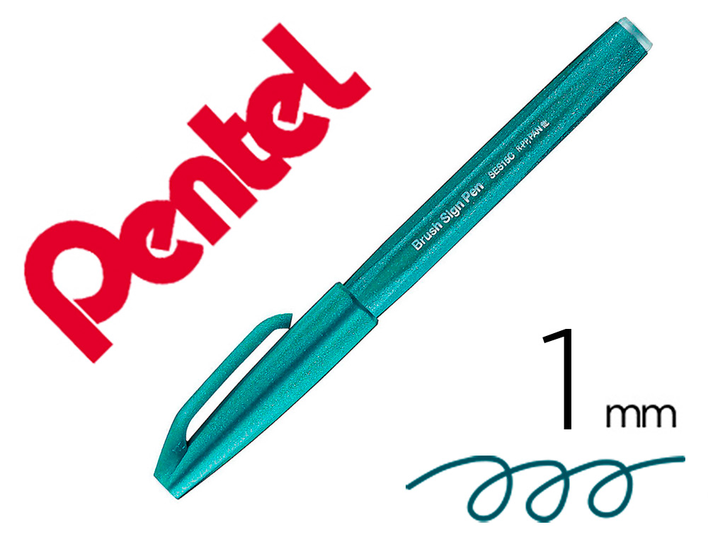 Caneta pincel pentel touch para caligrafia cor verde turquesa