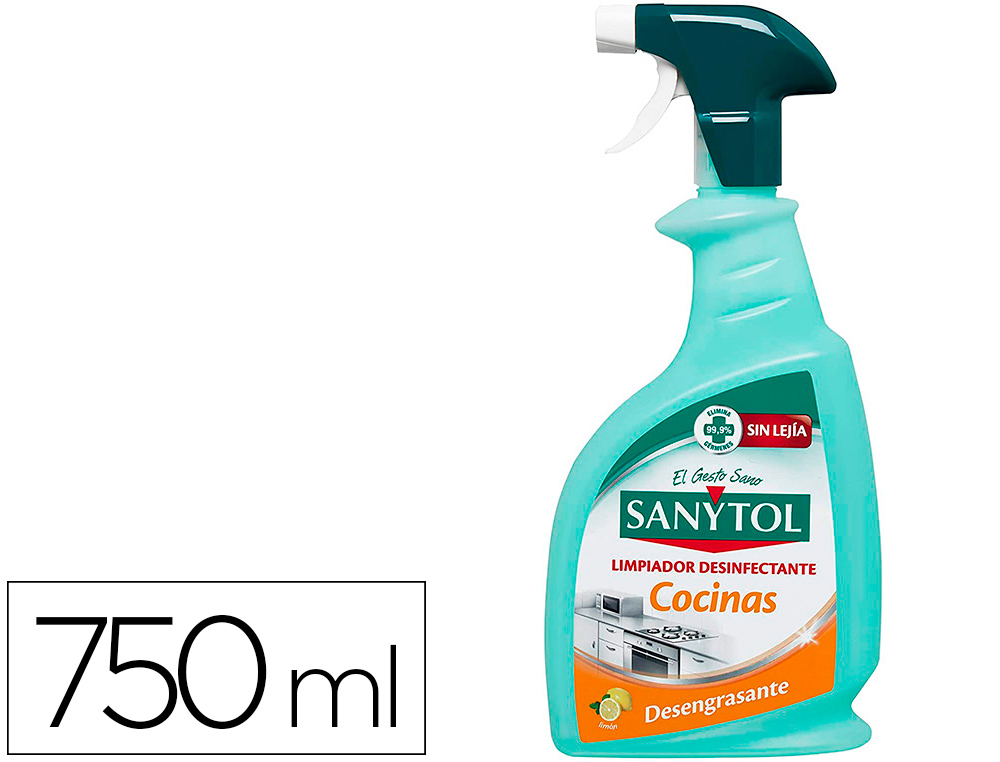 Detergente desemfetante sanytol para cozinhas com pistola pulverizadora frasco de 750 ml