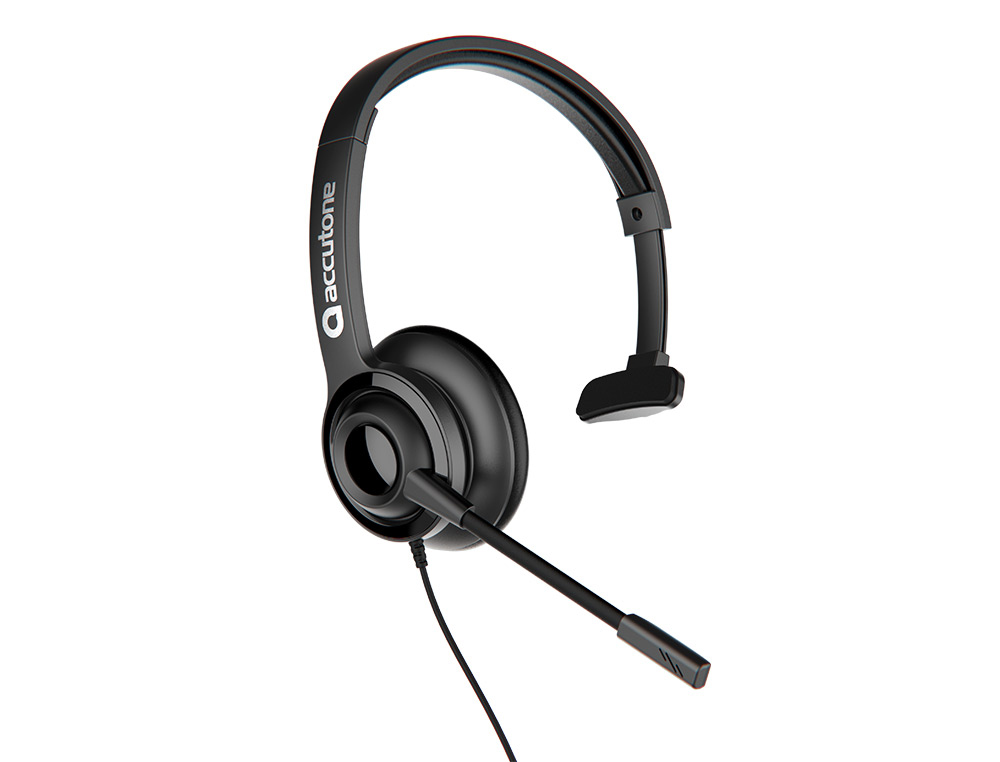 Auricular accutone um-210uc monaural usb com controlador e cancelamento ruido ambiente cabo 1,5 mt