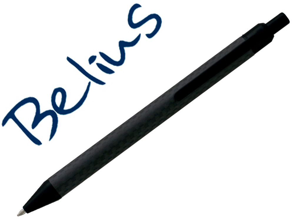 Esferografica belius postdam preta corpo fibra carbono tinta gel azul em estojo