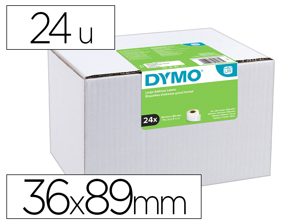 Etiqueta adesiva dymo labelwriter para morada 36x89 mm branca pack de 24 rolos