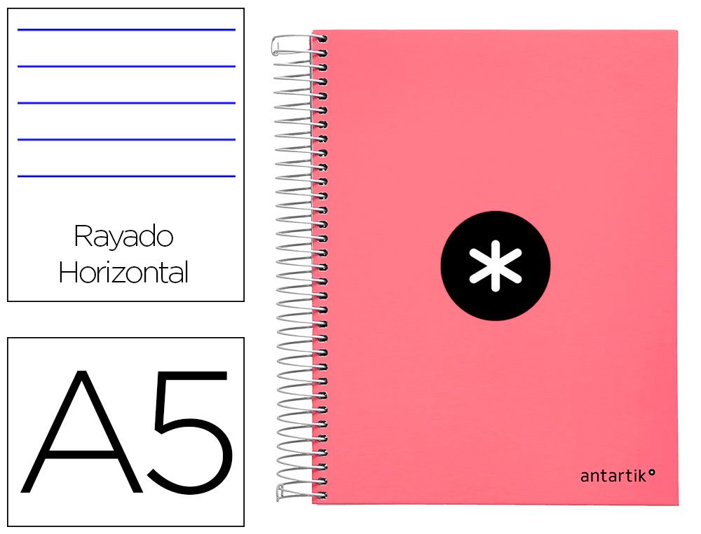 Caderno espiral din a5 antartik capa forrada 120 f 100 gr quadricula 5 mm 5 bandas cor coral