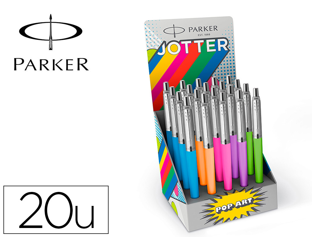 Esferografica parker jotter originals pop art edicao especial expositor de 20 unidades cores sortidas