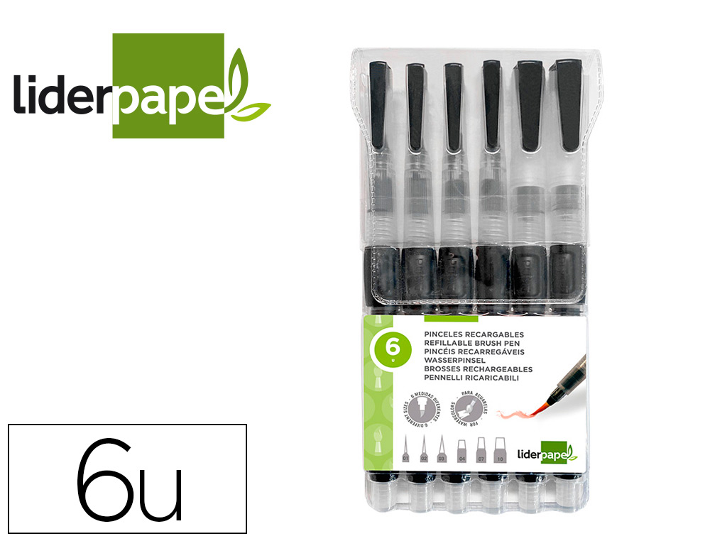 Pinceis liderpapel com deposito de agua conjunto de 6 espessuras de ponta sortidas