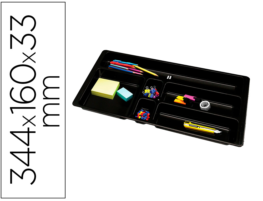 Bandeja organizadora q-connect de gavetas cor preto 344x160x33 mm