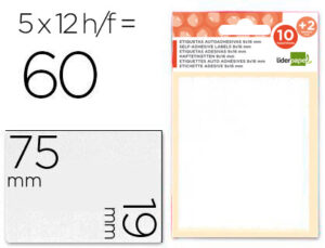 Etiquetas adesivas liderpapel 10 + 2 folhas 19x75 mm 60 etiquetas