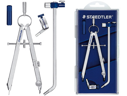 Compasso staedtler micrometrico com tubo de minas e adaptador universal de rosca