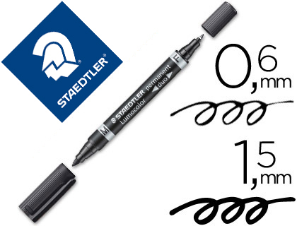 Marcador staedtler lumocor permanente duo 348 preto ponta f 0,6 mm ponta m 1,5 mm