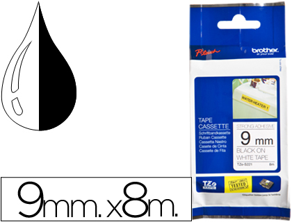 Fita brother tz-s221 super adesiva branco-preto 9mm x 8m