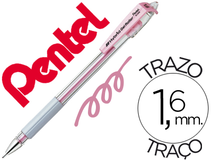 Esferografica roller hibrida metalica pentel k186 rosa ponta de 0,8 mm ideal para papel e madeira resistente a
