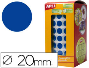 Etiquetas apli autoadesivas circulares 20mm azul em rolo de 1770 etiquetas