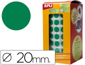 Etiquetas apli autoadesivas circulares 20mm verde em rolo de 1770 etiquetas