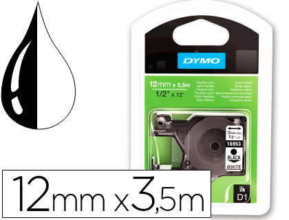 Fita dymo preto branco 12 mm x 3,5 mt d1 nylon