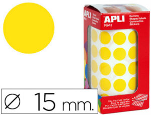 Etiquetas apli autoadesivos circulares 15 mm amarelo em rolo com 2832 unidades