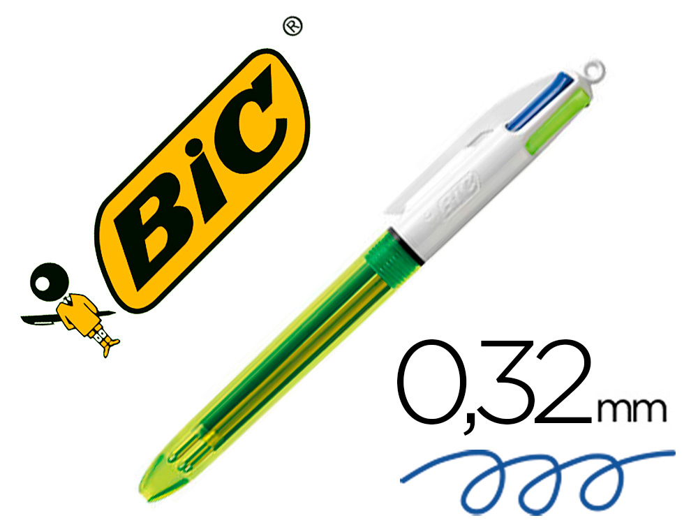 Esferografica bic quatro cores azul / preto / vermelho / amarelo fluor ponta media 1 mm