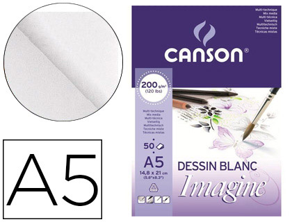 Bloco de desenho multitecnicas canson imagine din a5 colado liso 14,8x21 cm 50 folhas 200 gr