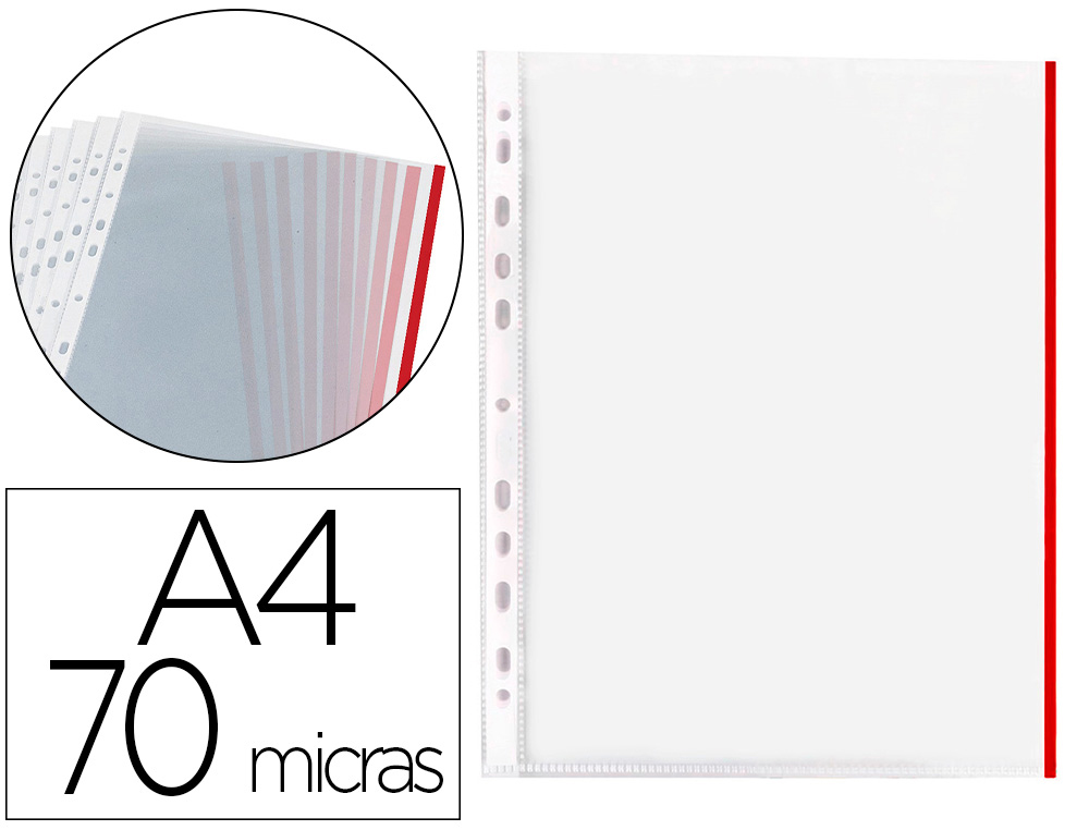 Bolsa catalogo/mica q-connect din a4 70 microns pp cristal com borda vermelha bolsa de 10 unidades