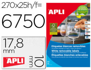 Etiquetas adesivas apli 10197 formato 17,8x10 mm removivel para fotocopia laser tinteiro caixa 25 folhas