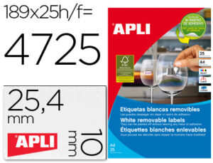 Etiquetas adesivas apli 10198 formato 25,4x10 mm removivel para fotocopia laser tinteiro caixa 25 folhas
