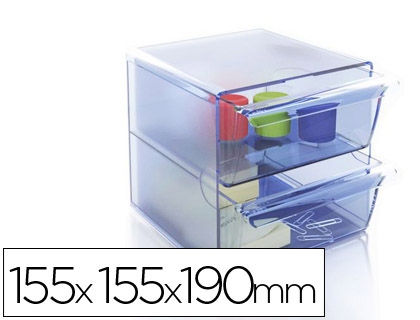 Cubo de arquivo archivo 2000 2 gavetas organizador modular plastico azul transparente 190 x 150 x 150 mm