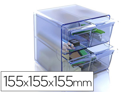 Cubo de arquivo archivo 2000 4 gavetas organizador modular plastico azul transparente 190 x 150 x 150 mm