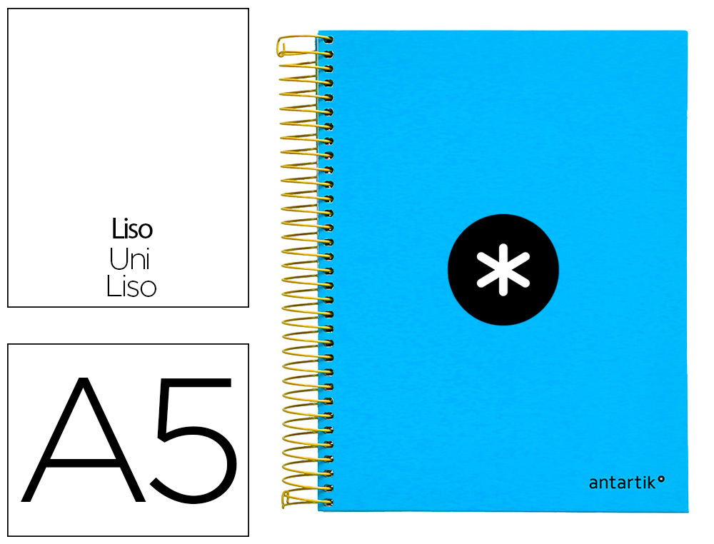 Caderno espiral din a5 antartik capa forrada 120 f 100 gr liso com bandas de cores 6 furos cor azul