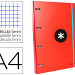 Pasta antartik com recarga din a4 quadricula 5mm forrada 4 aneis 25mm cor vermelho