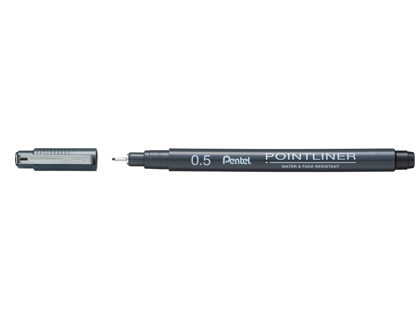 Marcador pentel pointliner com tinta pigmentada cor preto ponta de 0,5 mm