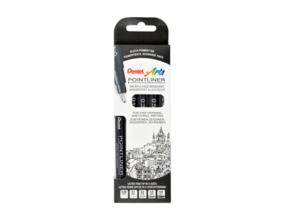 Marcador pentel pointliner com tinta pigmentada cor preto conjunto de 5 unidades