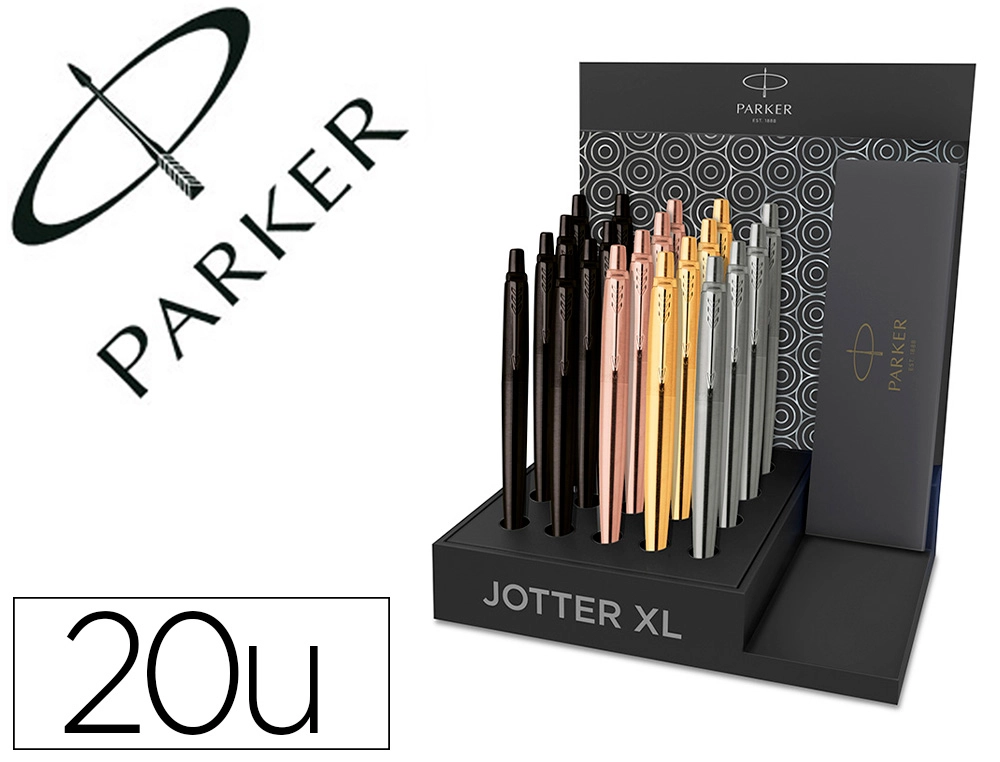 Expositor 20 esferograficas parker jotter xl monocromo aço ct em estojo