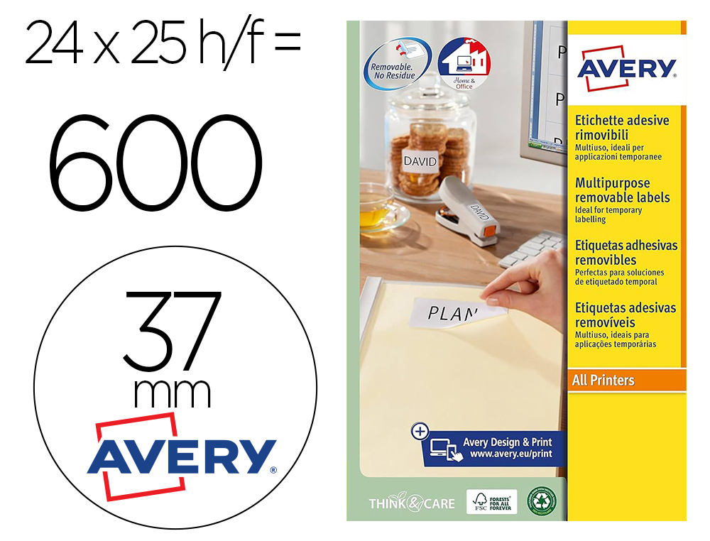 Etiqueta adesiva avery branca redonda removivel para impressora laser injeção de tinta e fotocopiadora 51 mm