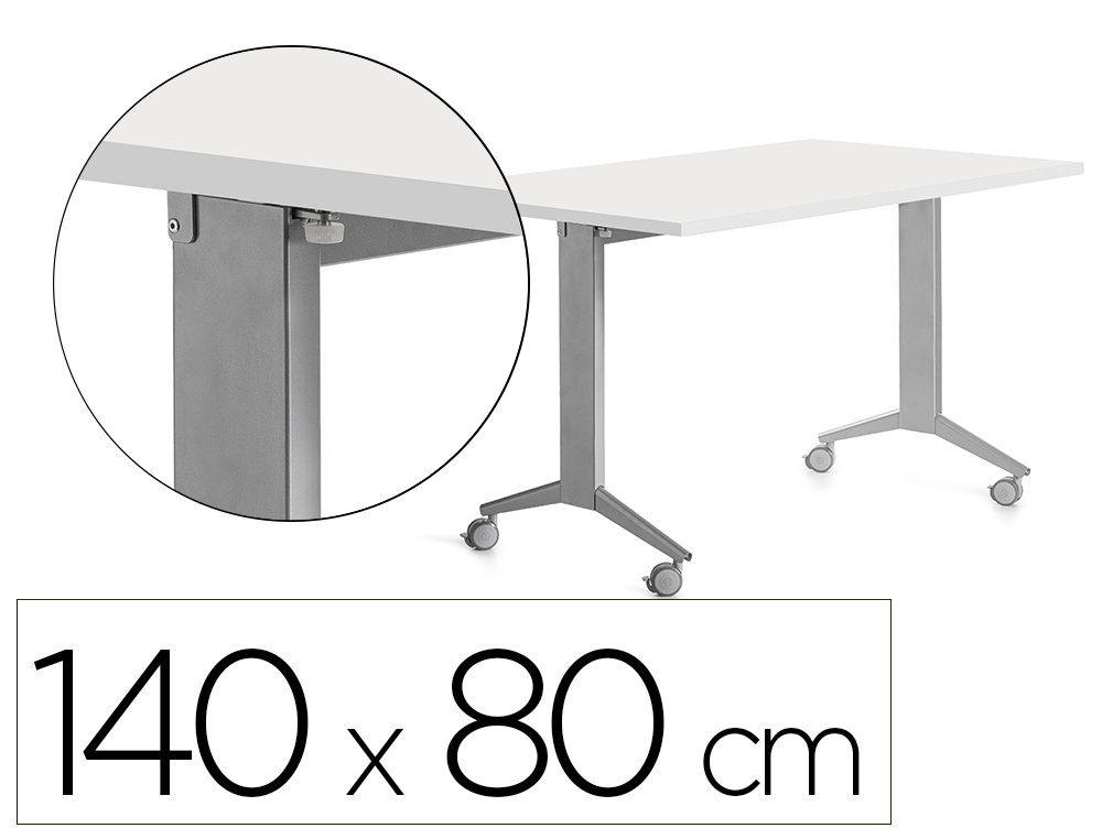 Mesa rocada 2001fd04 com tampo rebativel cor aluminio/branco 140x80 cm