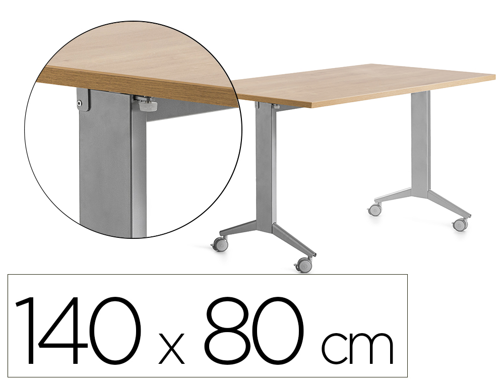 Mesa rocada 2001fd08 com tampo rebativel cor aluminio/carvalho 140x80 cm