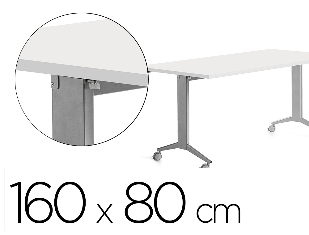 Mesa rocada 2002fd04 com tampo rebativel cor aluminio/branco 160x80 cm
