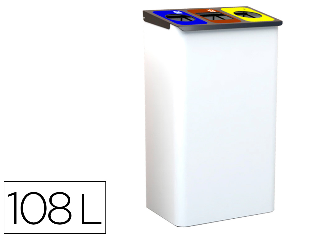CESTO DE PAPEIS METALICO SIE PARA RECICLAGEM COM 3 DEPARTAMENTOS 108 LITROS COR BRANCO 830X500X260 MM