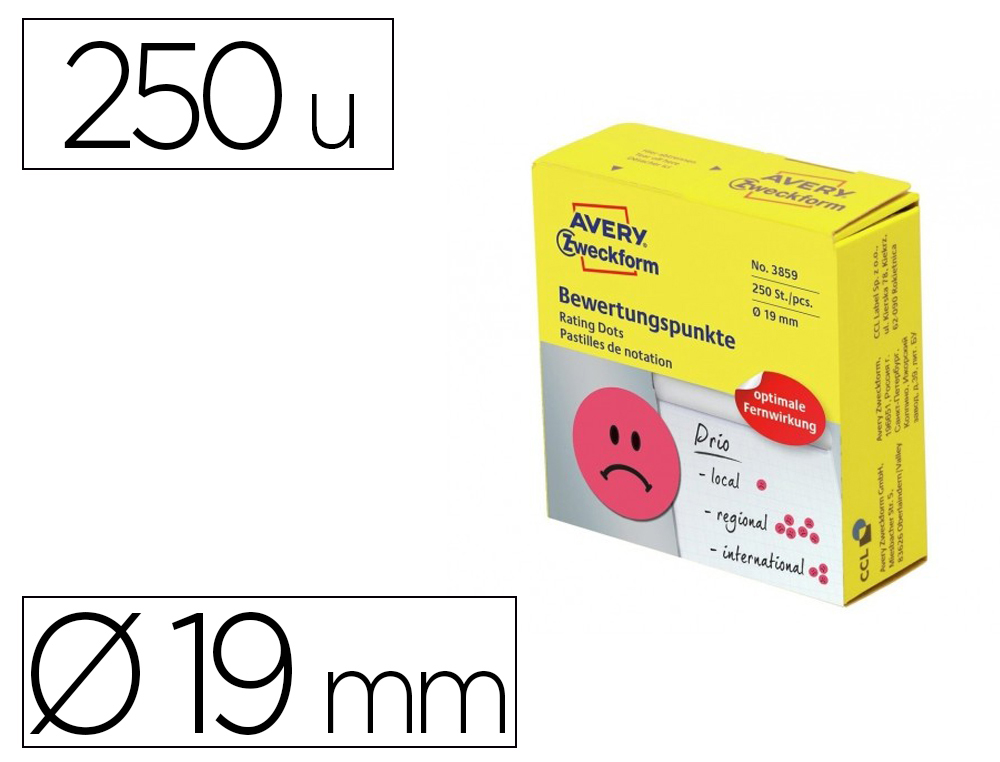 Etiqueta adesiva avery smile vermelho triste 19 mm rolo de 250 unidades