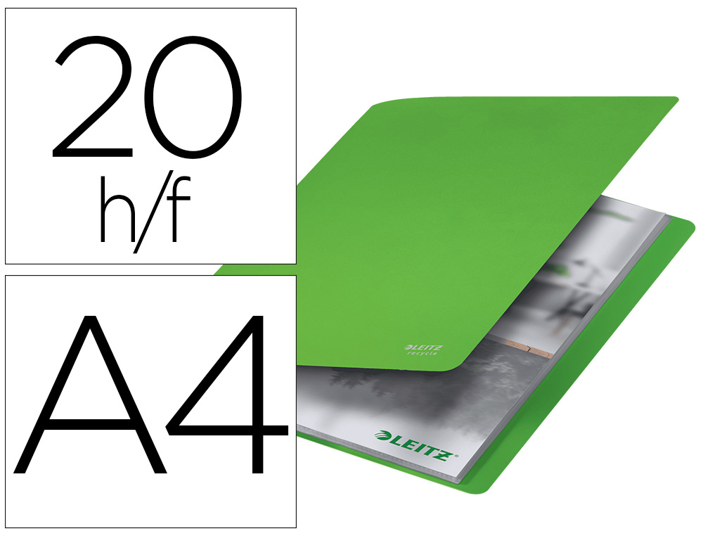 CAPA CATALOGO LEITZ RECYCLE DIN A4 20 BOLSAS POLIPROPILENO VERDE