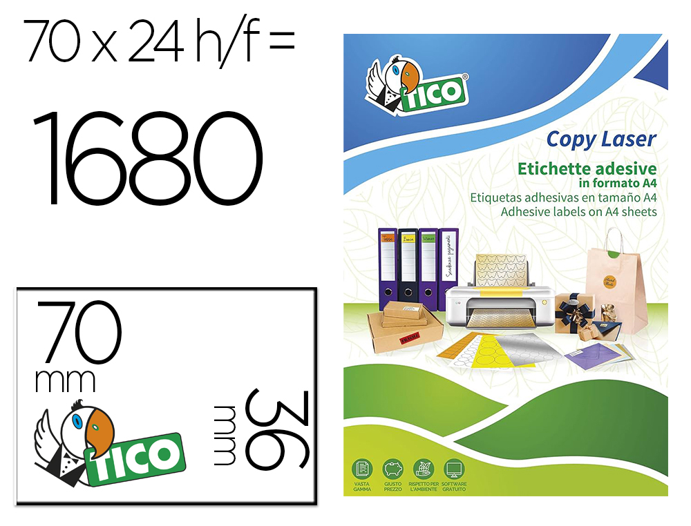 Etiqueta adesiva tico laranja fluor permanente certificado fsc laser/jato tinta/fotocopia 70x36 mm caixa 1680 uds
